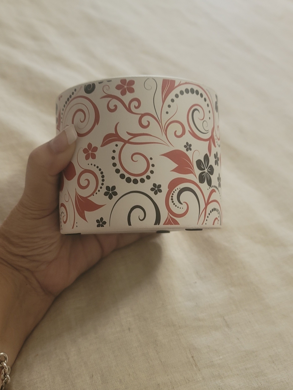 Home Accents Floral Swirl Decorative Container - White, Coral & Black